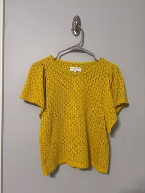 Madewell Mustard Crochet Short Sleeve Top